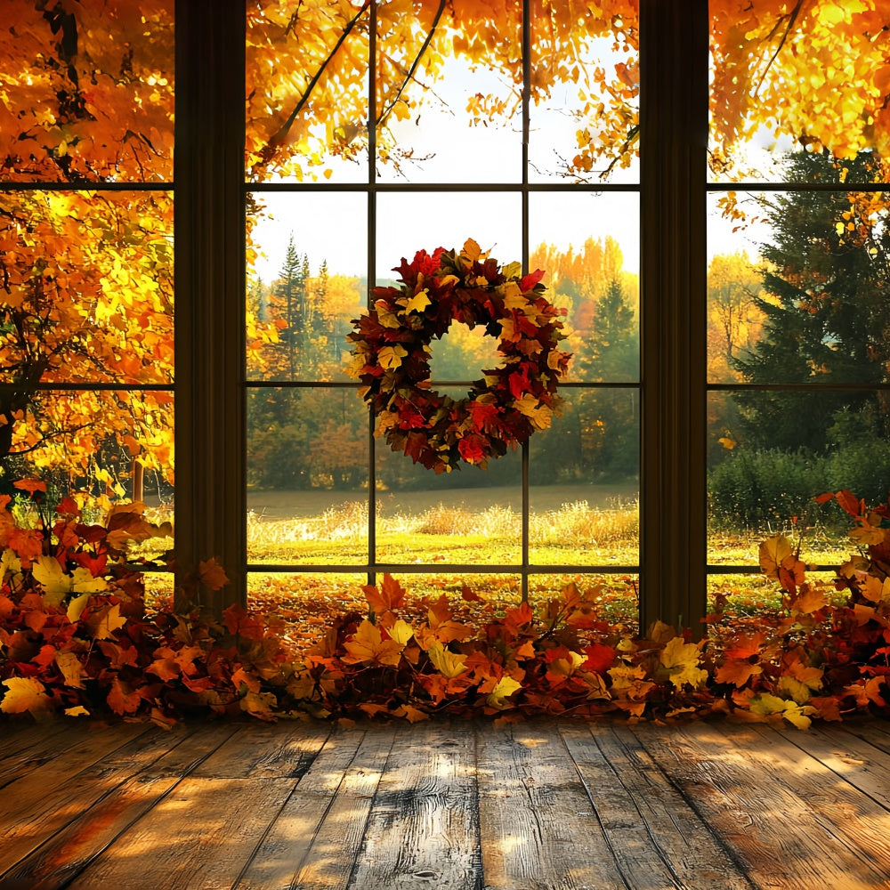 Fall Leaves Backdrop Maple Wreath Sunset Backdrop CSH6-211