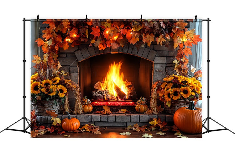 Fall Photo Backdrops Rustic Warmth Fireplace Backdrop CSH6-212
