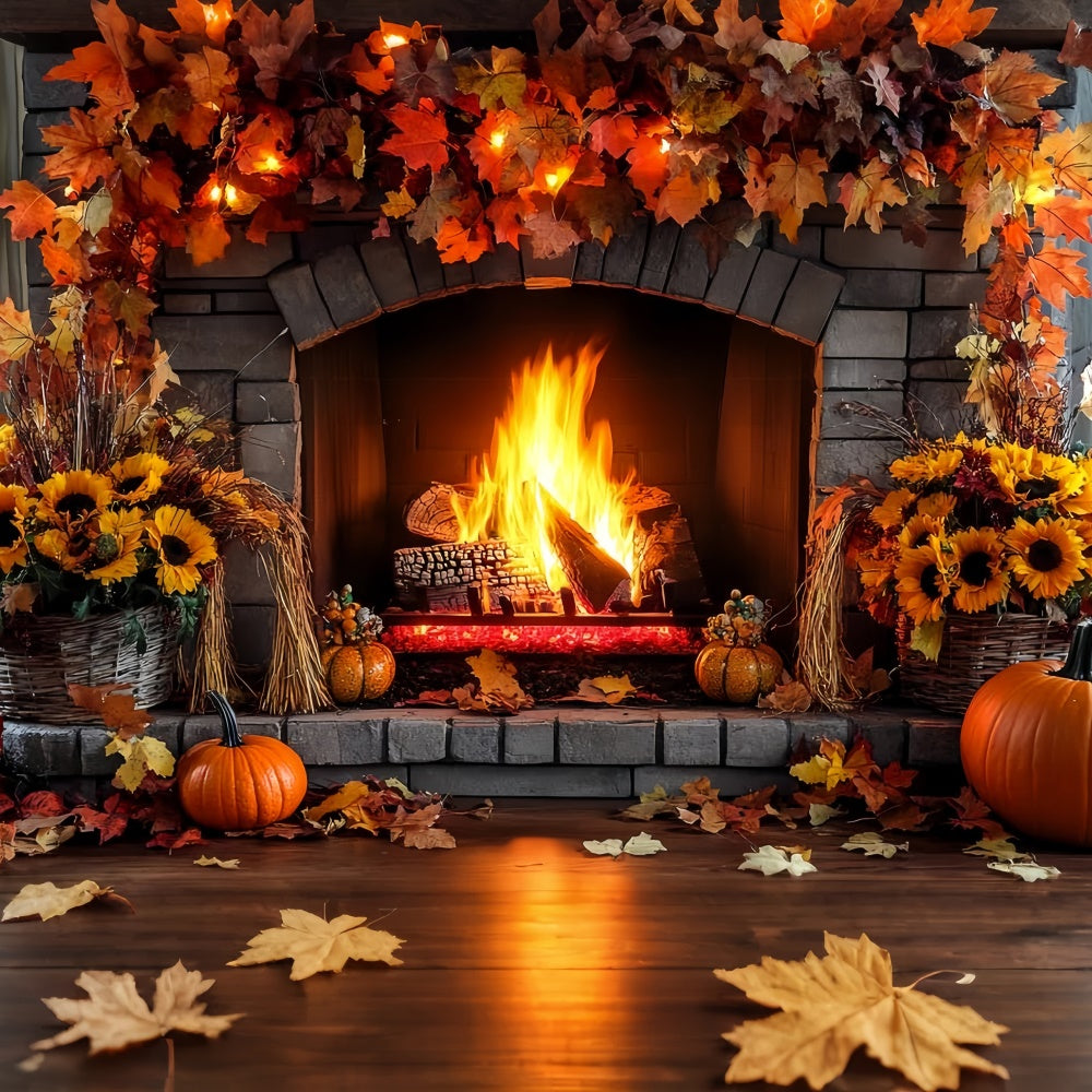 Fall Photo Backdrops Rustic Warmth Fireplace Backdrop CSH6-212
