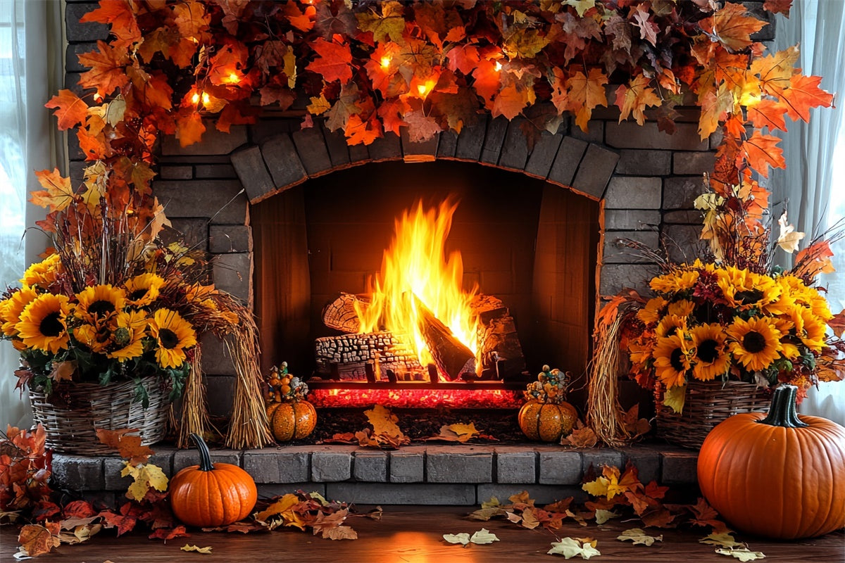 Fall Photo Backdrops Rustic Warmth Fireplace Backdrop CSH6-212