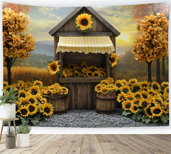 Fall Backdrops Sunflower Cottage Rustic Backdrop CSH6-214