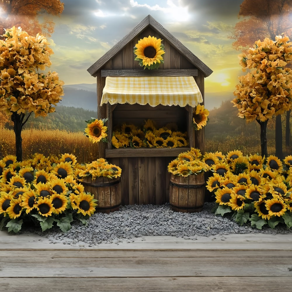 Fall Backdrops Sunflower Cottage Rustic Backdrop CSH6-214