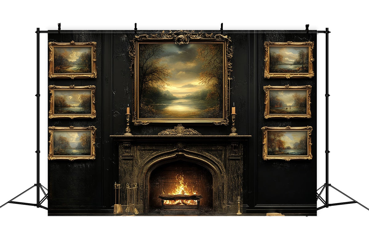 Autumn Photo Backdrop Gilded Frame Hearth Vintage Backdrop CSH6-216