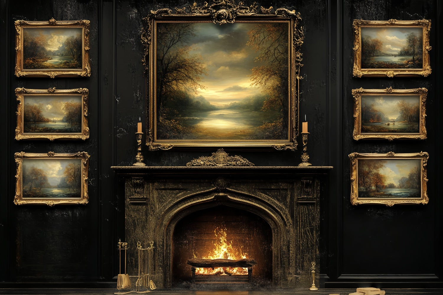 Autumn Photo Backdrop Gilded Frame Hearth Vintage Backdrop CSH6-216