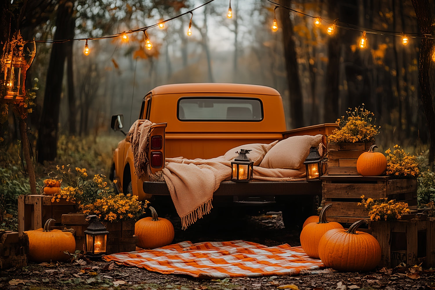 Forest Backdrop Rustic Truck Picnic Autumn Photo Backdrop CSH6-229