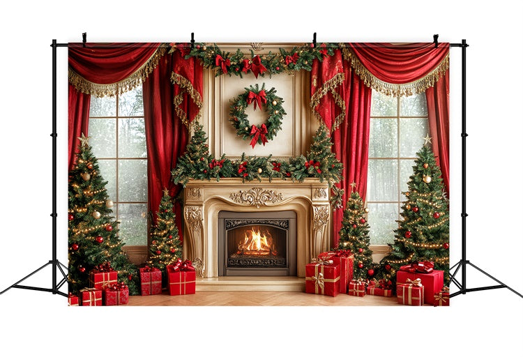 Christmas Fireplace Backdrop Royal Fireplace Curtain Backdrop CSH6-243