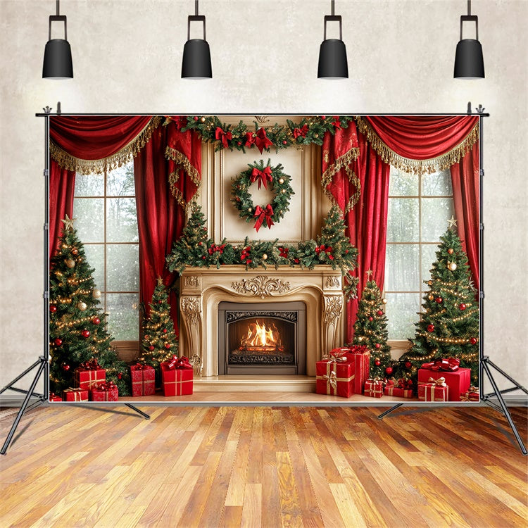 Christmas Fireplace Backdrop Royal Fireplace Curtain Backdrop CSH6-243