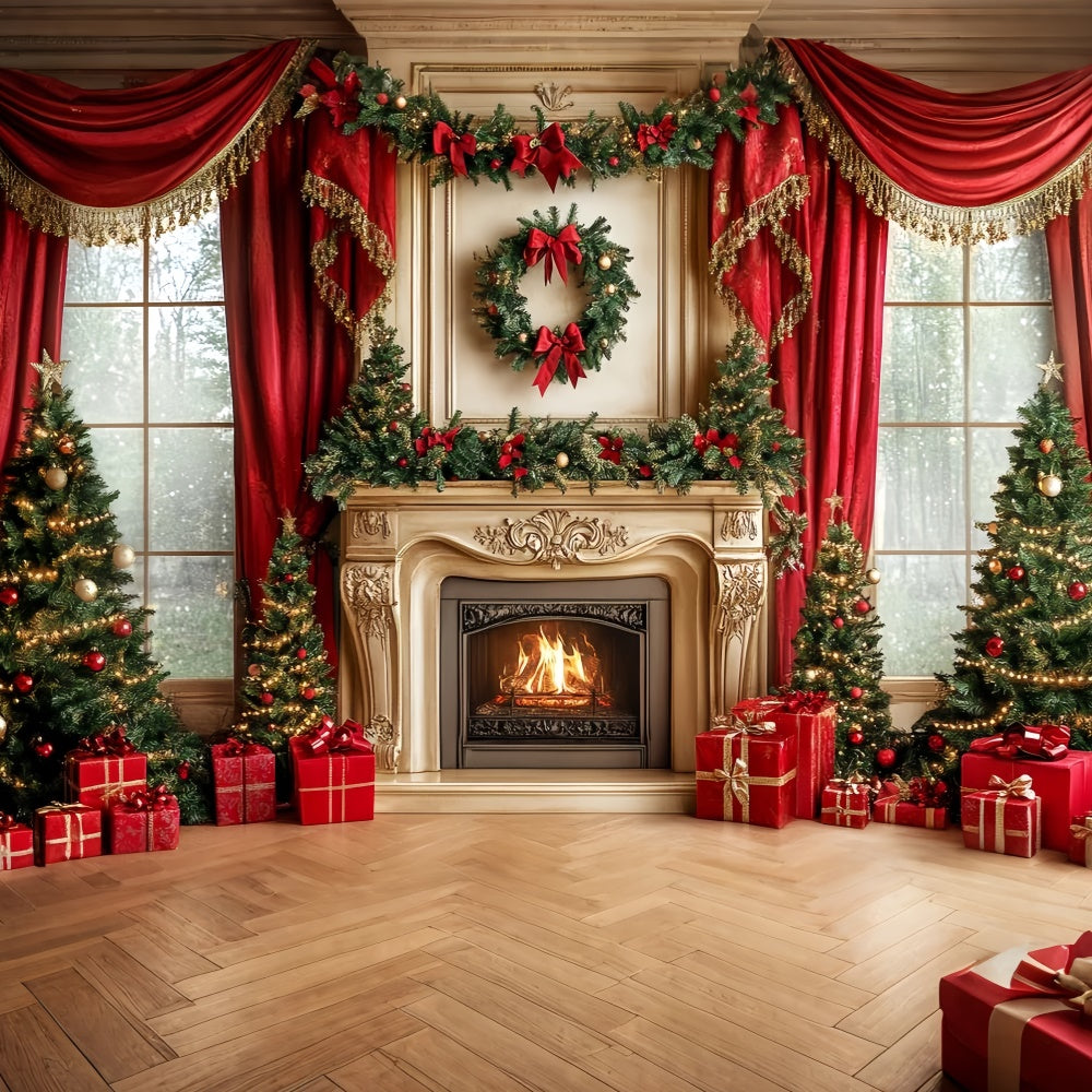 Christmas Fireplace Backdrop Royal Fireplace Curtain Backdrop CSH6-243