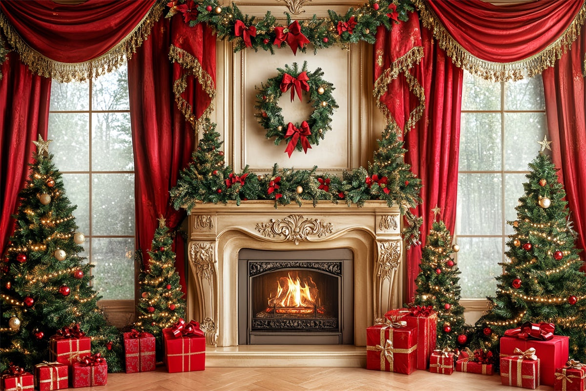 Christmas Fireplace Backdrop Royal Fireplace Curtain Backdrop CSH6-243