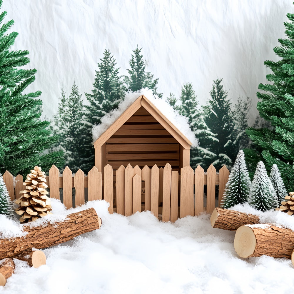 Christmas Backdrops For Photography Snowy Pine Cabin Backdrop CSH6-247