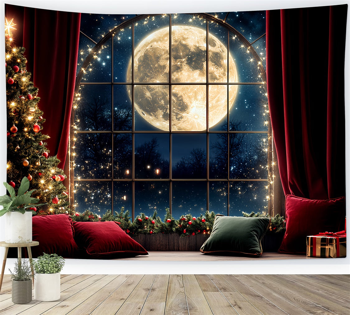 Christmas Backdrops Sale Red Curtain Full Moon Backdrop CSH6-250
