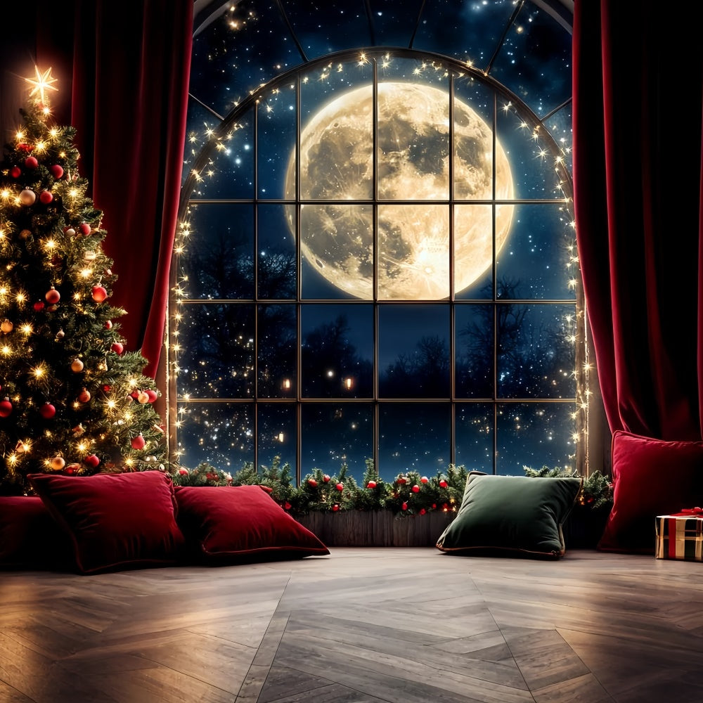 Christmas Backdrops Sale Red Curtain Full Moon Backdrop CSH6-250