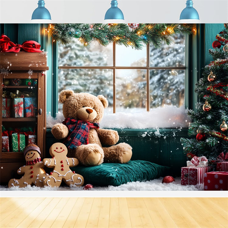 Christmas Backdrop For Photos Teddy Bear Gingerbread Backdrop CSH6-252