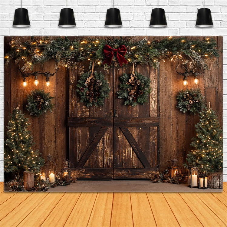 Christmas Photo Backdrop Pinecone Garland Rustic Backdrop CSH6-253