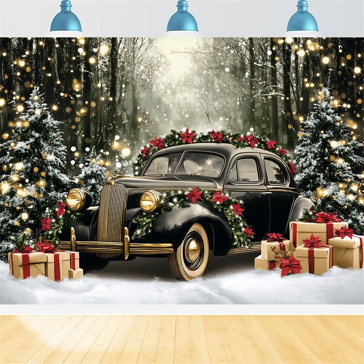 Christmas Photo Backdrops Vintage Car Forest Backdrop CSH6-256