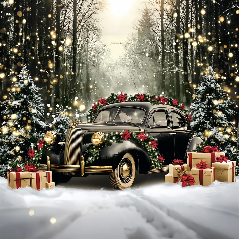Christmas Photo Backdrops Vintage Car Forest Backdrop CSH6-256