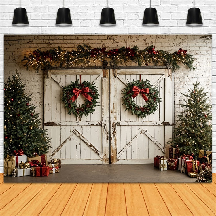 Professional Christmas Backdrops White Holiday Barn Backdrop CSH6-264