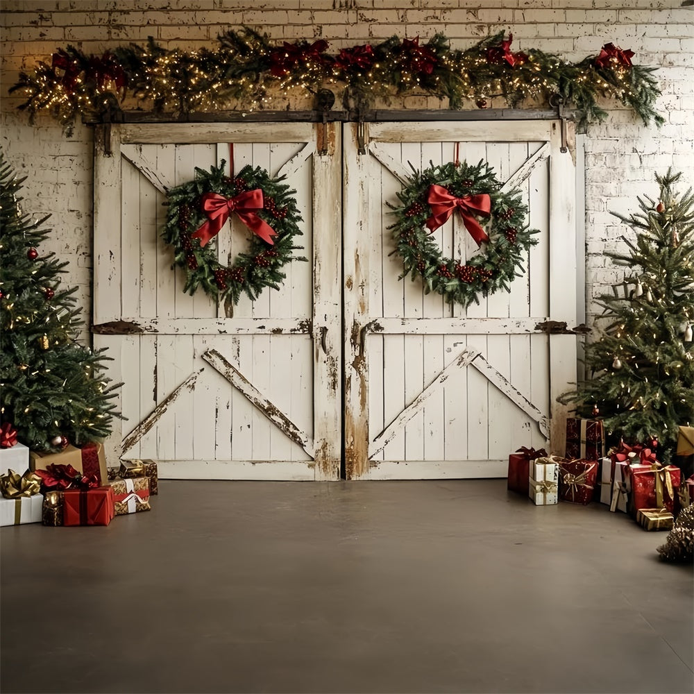 Professional Christmas Backdrops White Holiday Barn Backdrop CSH6-264