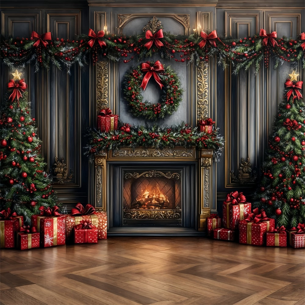Christmas Fireplace Backdrop Garland Gifts Fireplace Backdrop CSH6-266