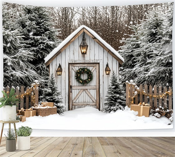 Christmas Photography Backdrops Rustic Holiday Hut Backdrop CSH6-269