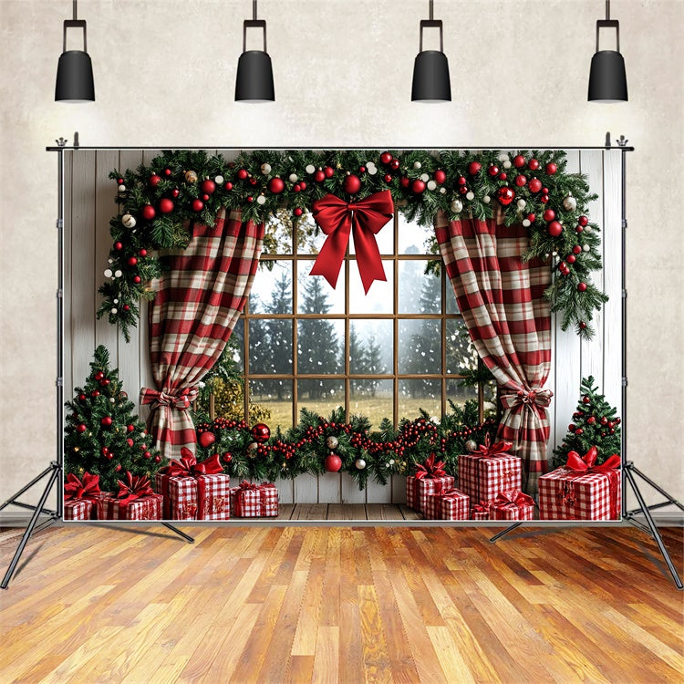 Christmas Photo Backdrops Rustic Holiday Window Backdrop CSH6-274
