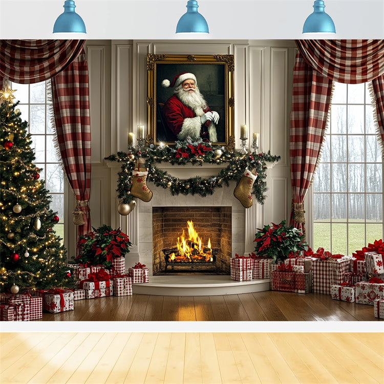 Christmas Fireplace Backdrop Traditional Holiday Hearth Backdrop CSH6-275