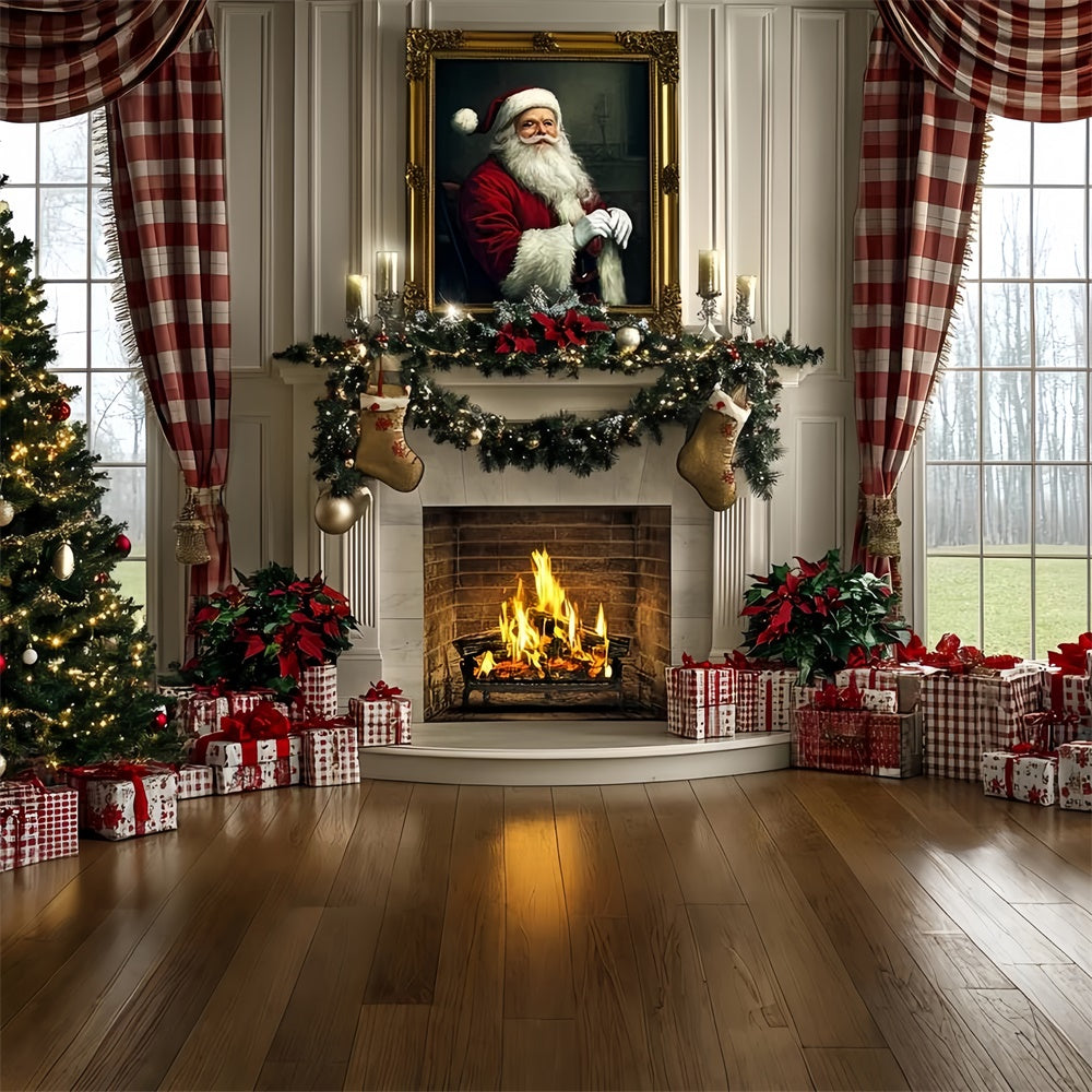 Christmas Fireplace Backdrop Traditional Holiday Hearth Backdrop CSH6-275