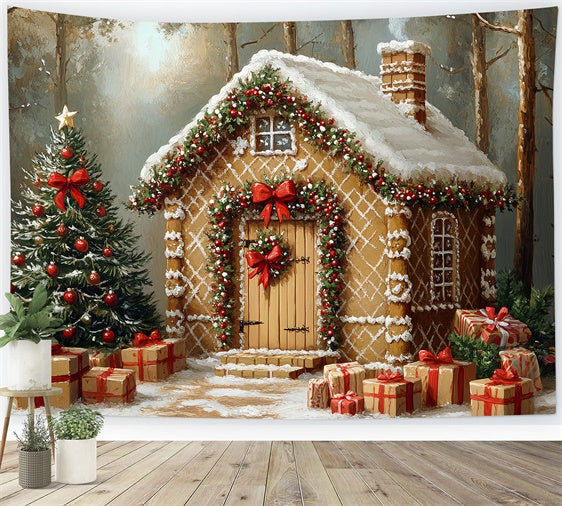 Christmas Backdrop For Photos Frosted Candy Cabin Backdrop CSH6-277
