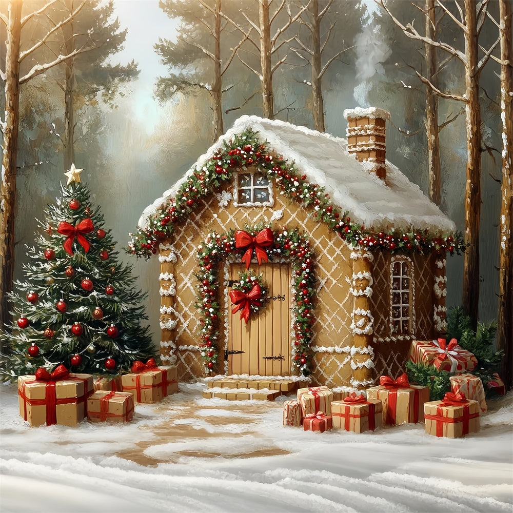 Christmas Backdrop For Photos Frosted Candy Cabin Backdrop CSH6-277