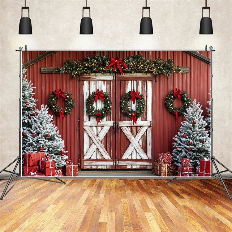 Christmas Backdrops For Photography Holiday Red Barn Backdrop CSH6-278