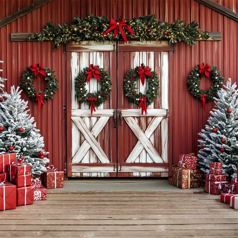Christmas Backdrops For Photography Holiday Red Barn Backdrop CSH6-278