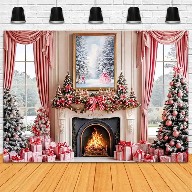 Christmas Fireplace Backdrop Blush Holiday Hearth Backdrop CSH6-280