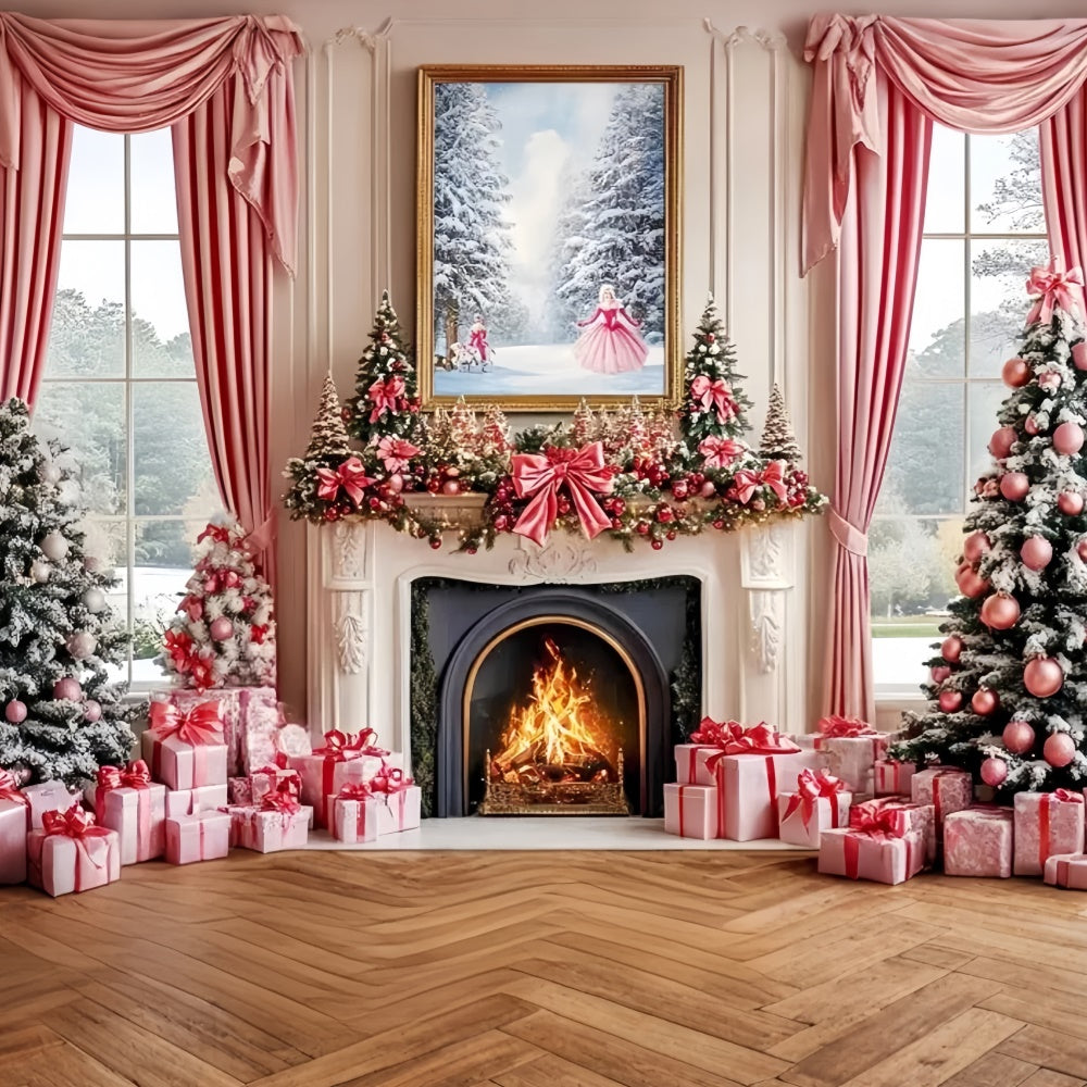 Christmas Fireplace Backdrop Blush Holiday Hearth Backdrop CSH6-280
