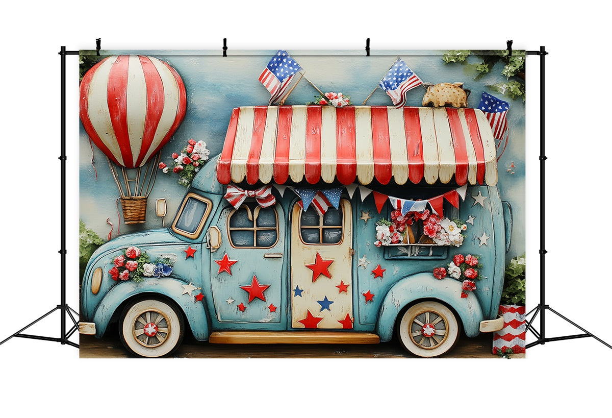 Independence Day Backdrop Patriotic Flower Truck Backdrop CSH6-29