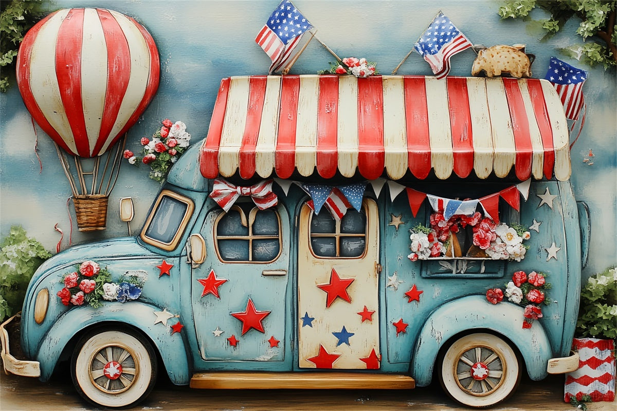 Independence Day Backdrop Patriotic Flower Truck Backdrop CSH6-29