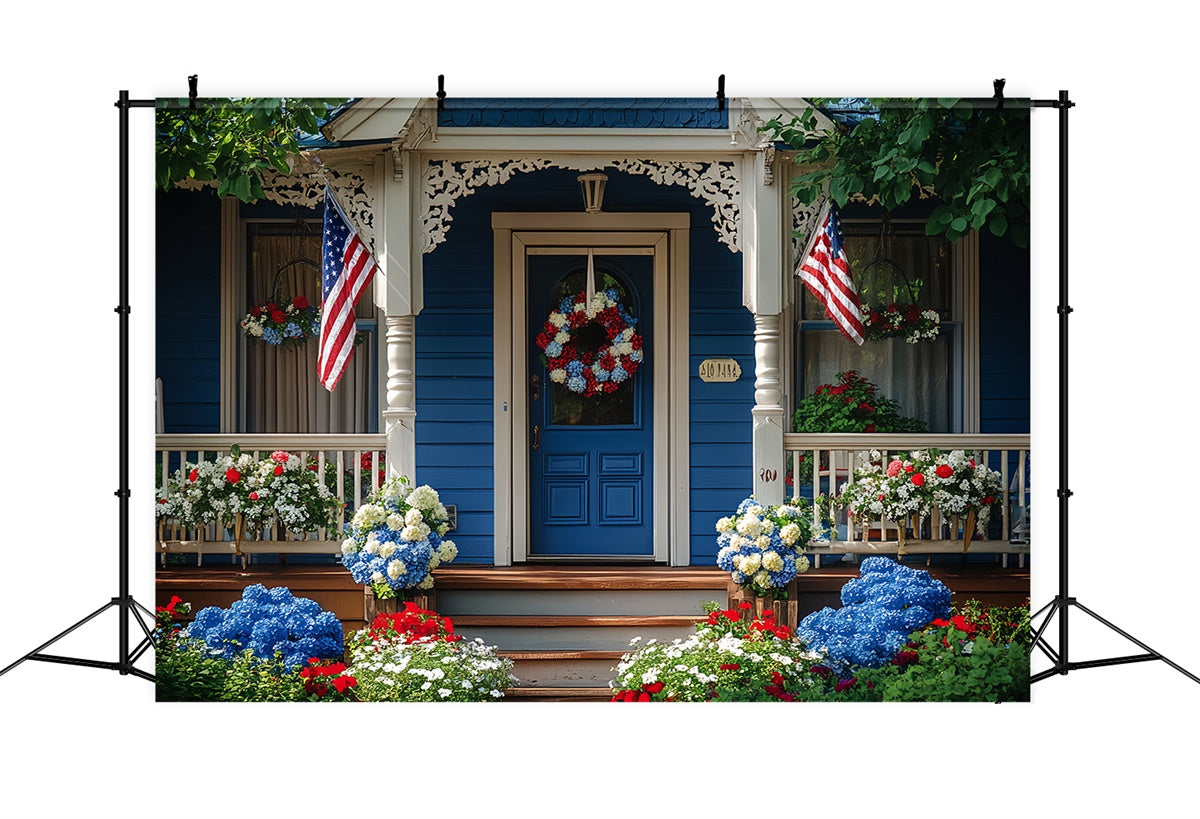 4th of July Photo Backdrop Festive Floral Porch Backdrop CSH6-33