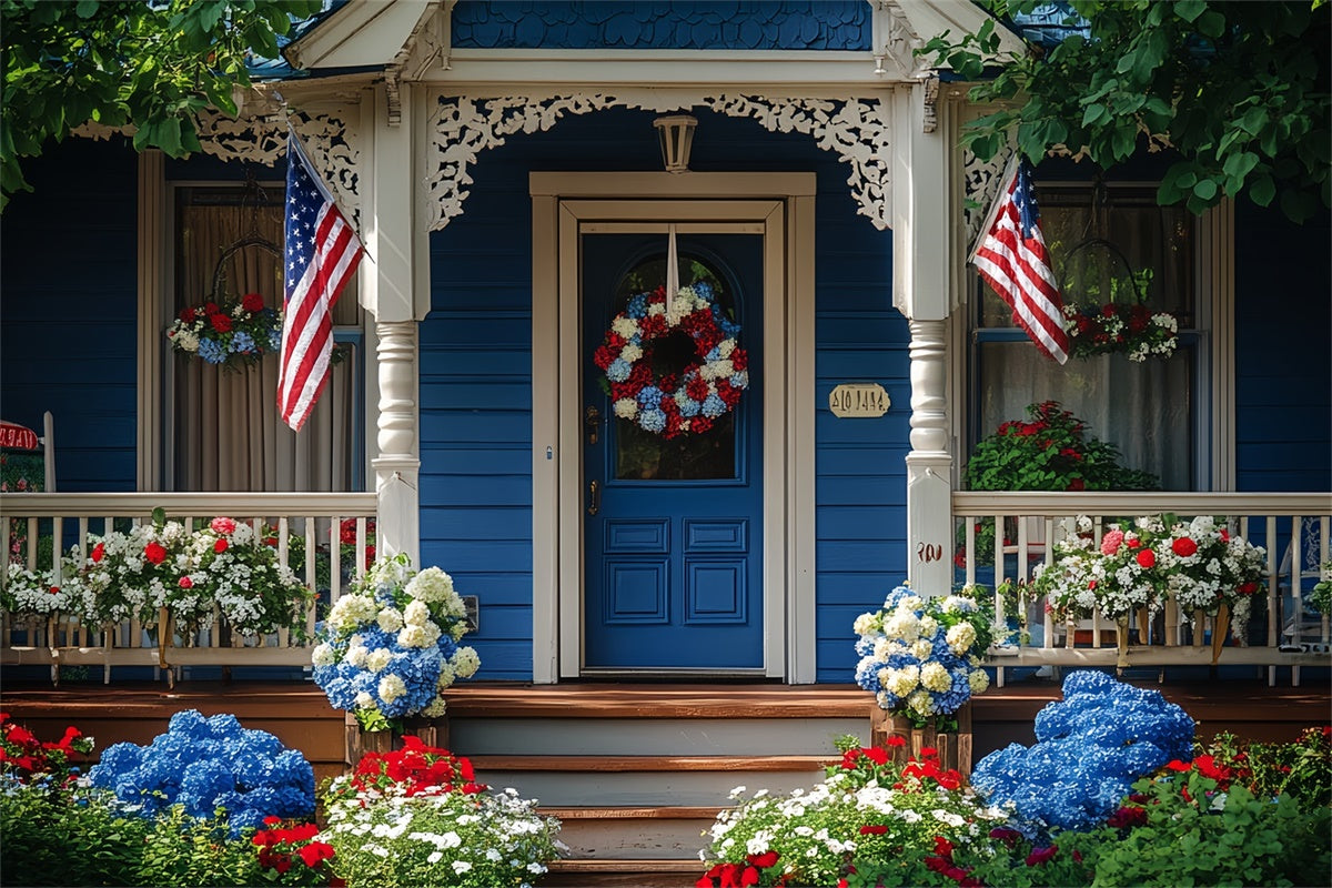 4th of July Photo Backdrop Festive Floral Porch Backdrop CSH6-33
