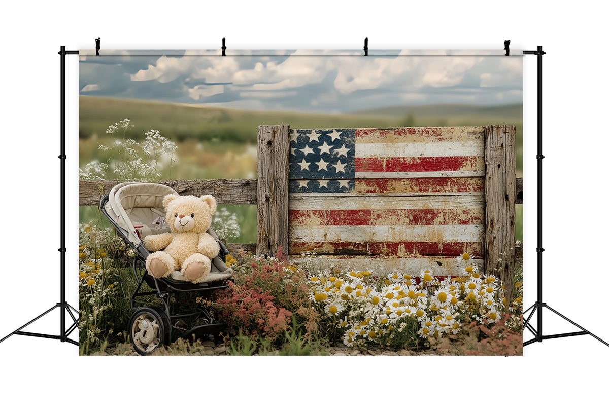 4th of July Photography Backdrops Baby Bear lag Fence Backdrop CSH6-38