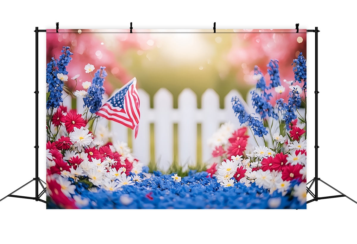 4th of July Photo Backdrop Patriotic Flower Fence Backdrop CSH6-42