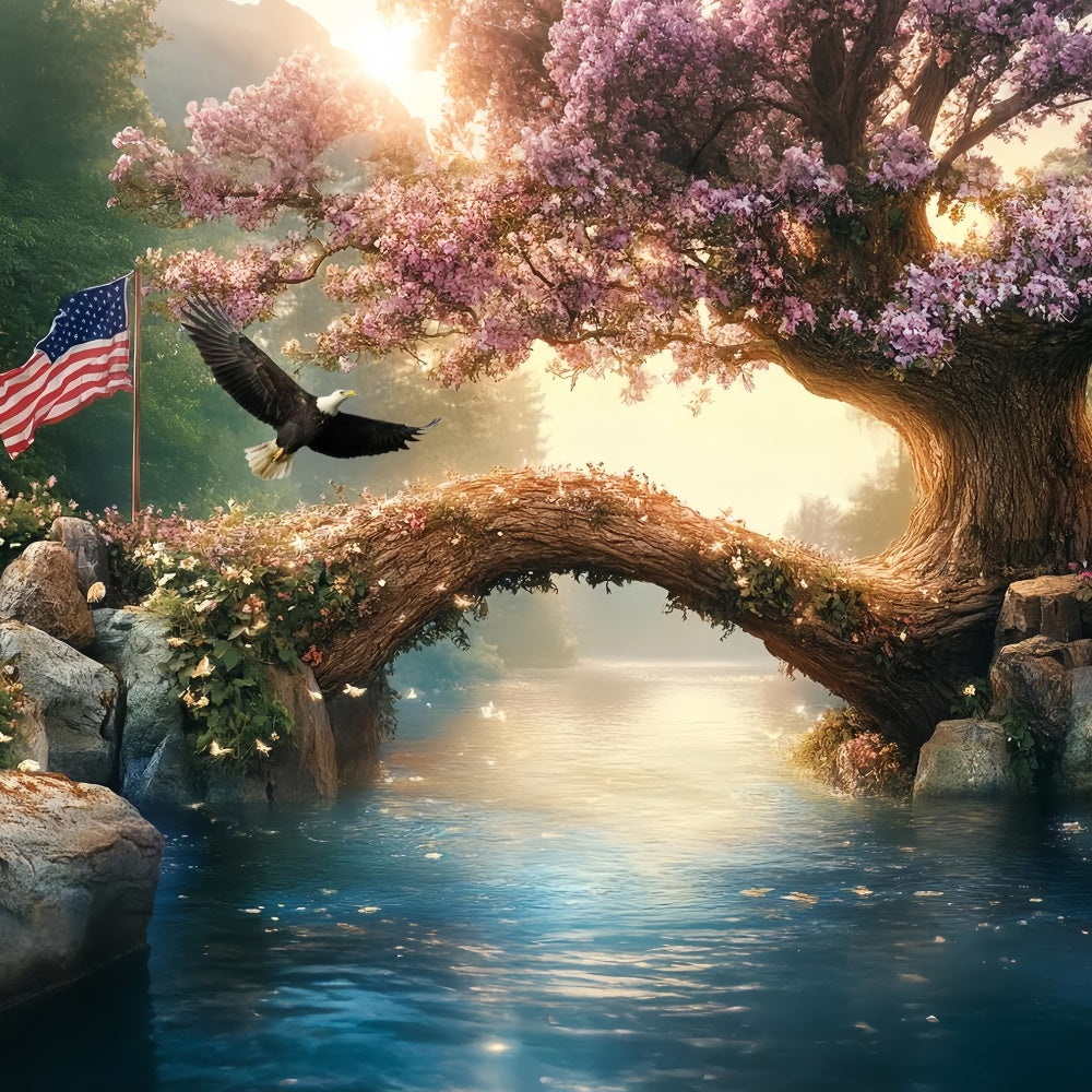 Independence Day Backdrop Patriotic Blossom River Backdrop CSH6-45