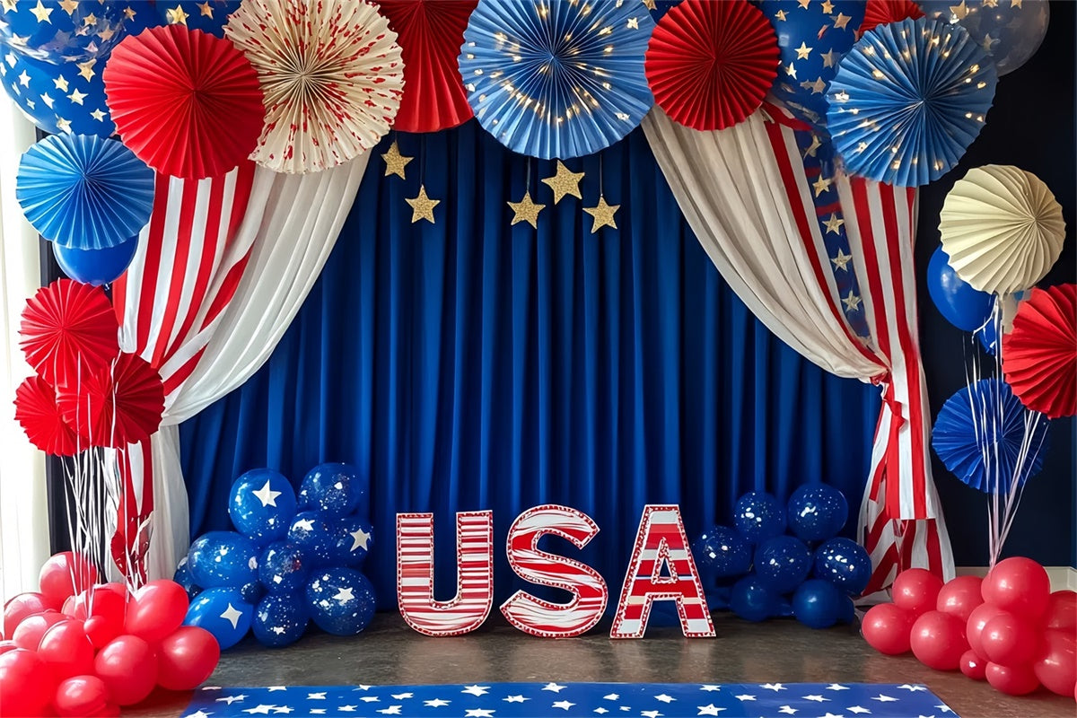 Independence Day Backdrop Americana Curtain Balloon Backdrop CSH6-9