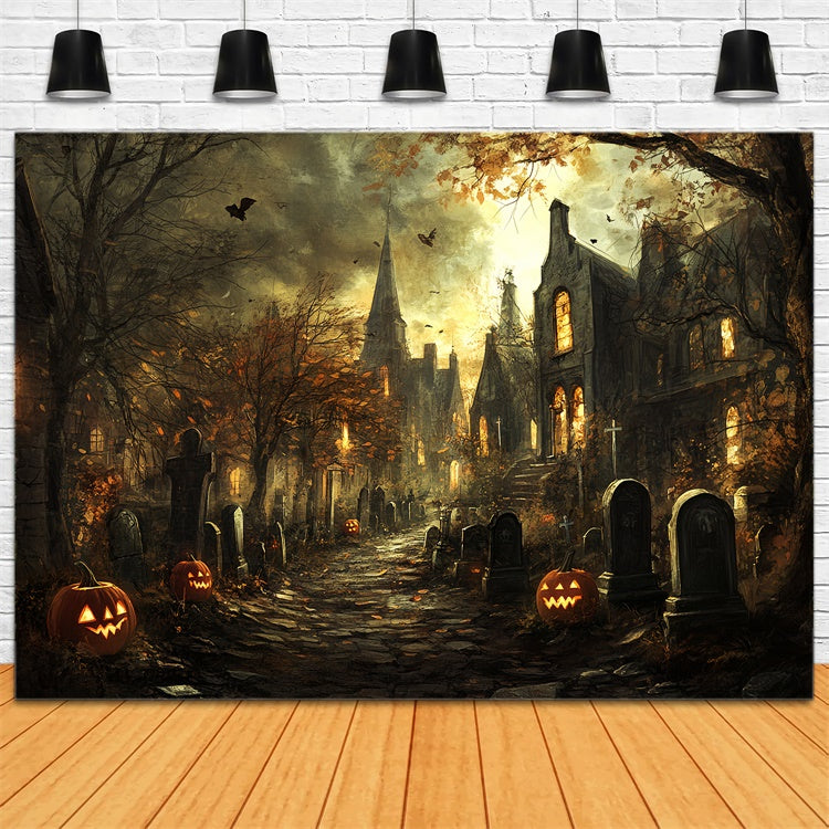 Halloween Graveyard Backdrop Spooky Cemetery Trail Backdrop CSH6-98