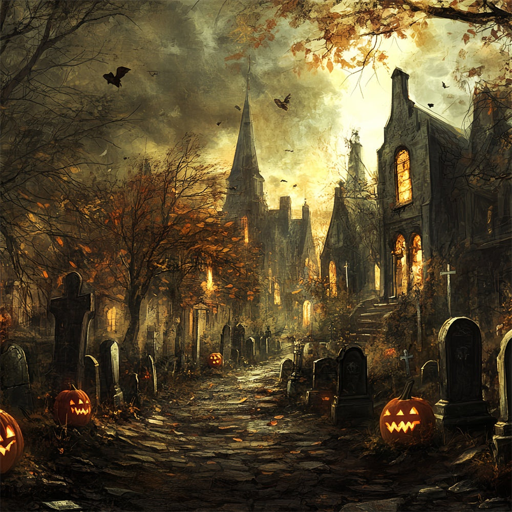 Halloween Graveyard Backdrop Spooky Cemetery Trail Backdrop CSH6-98
