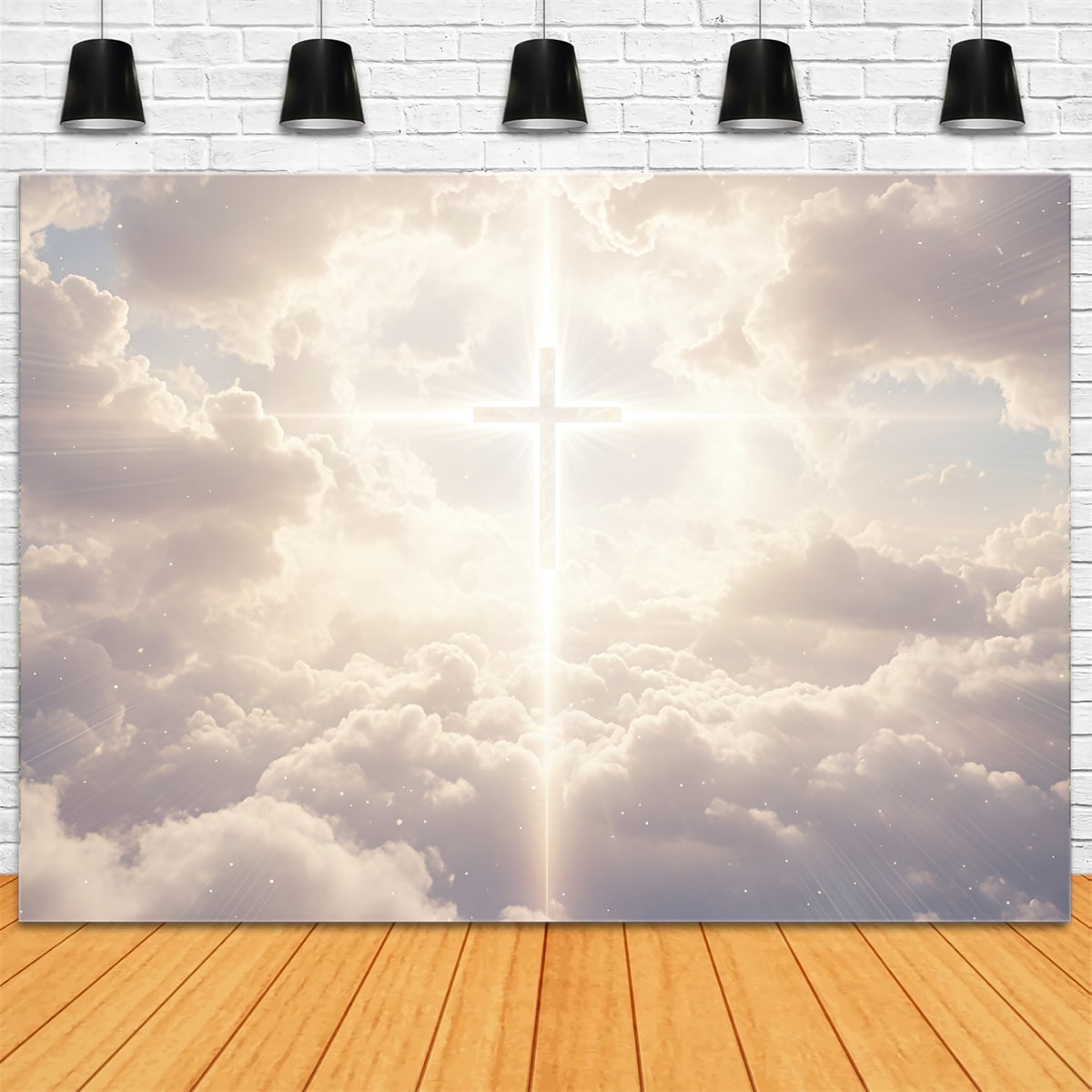 Easter Backdrops For Church Heavenly Light Cross Clouds Easter Backdrop CSH61-1