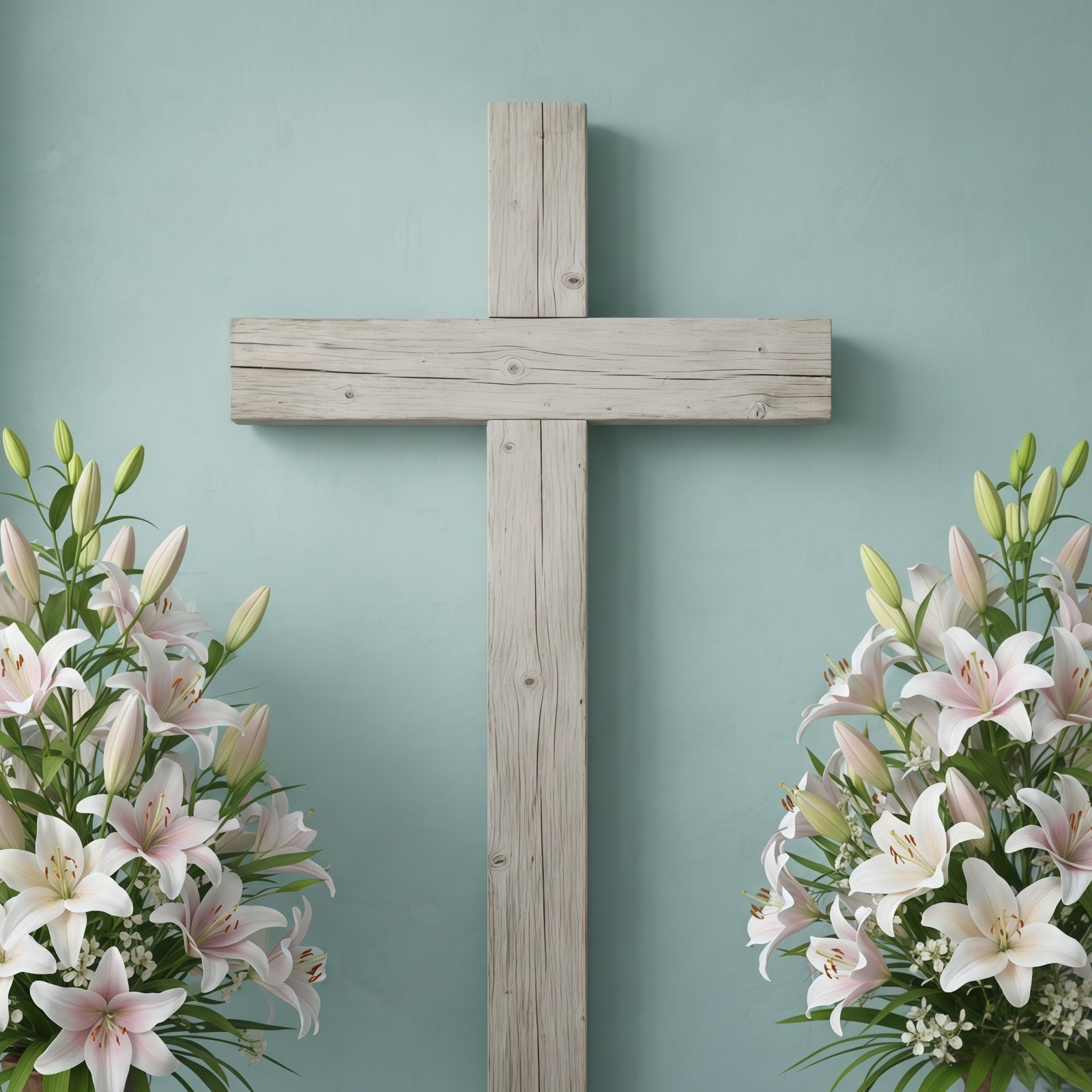 Easter Church Photo Backdrop Rustic Wooden Cross Lily Easter Backdrop For Pictures CSH61-10
