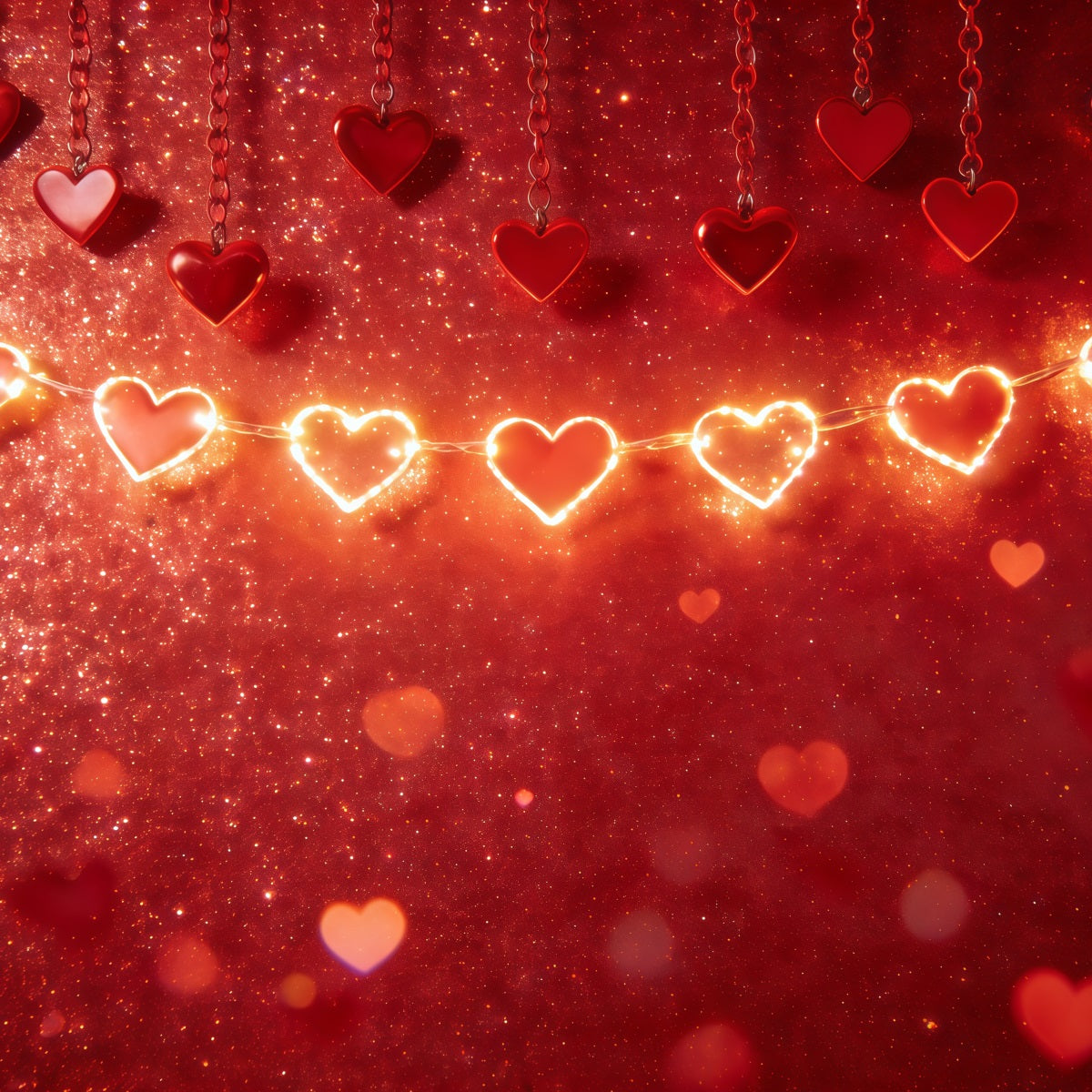 Glitter Valentine's Day Backdrop Glowing Heart Garland Valentine's Day Backdrops For Pictures CSH61-114