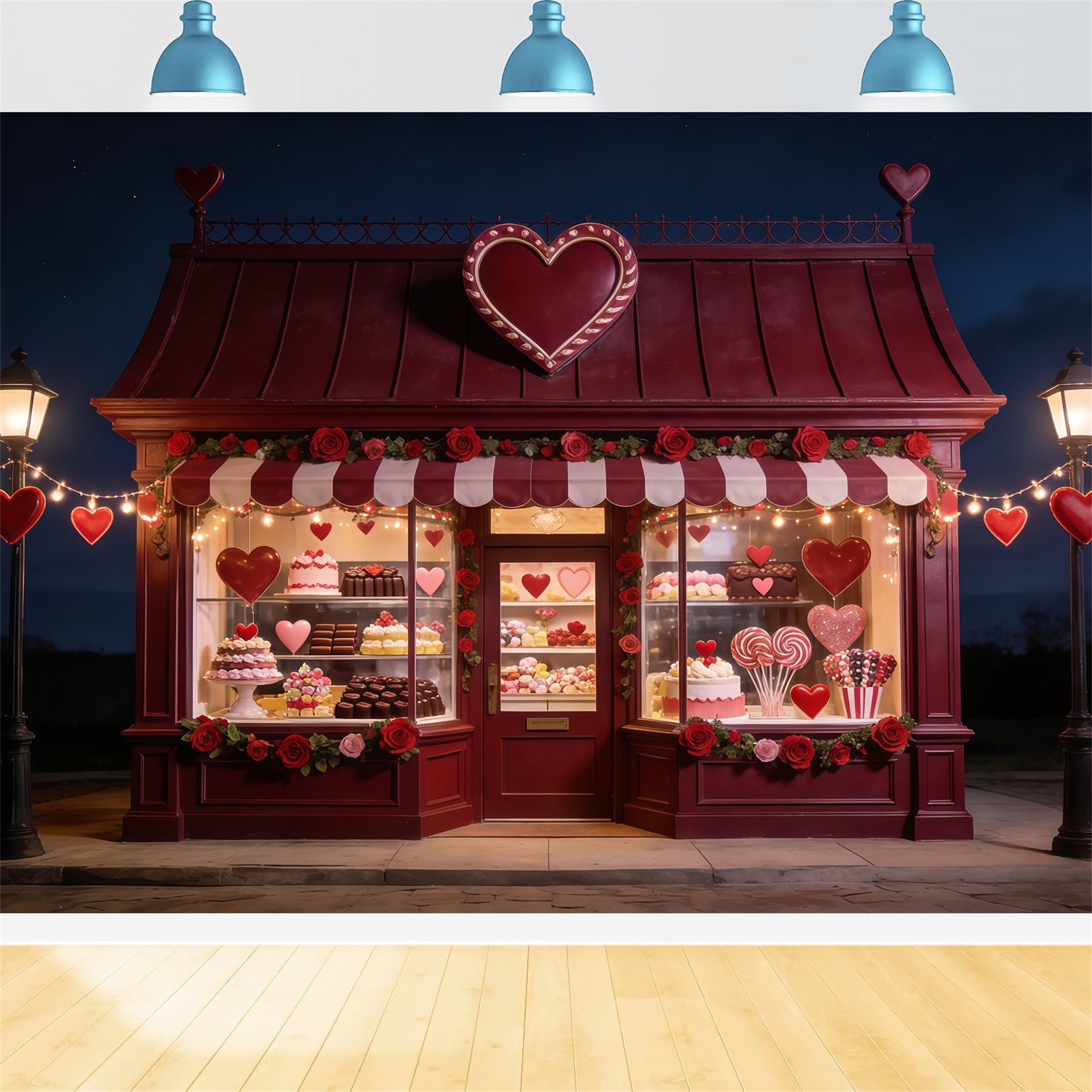Candy Shop Valentine's Day Backdrop Sweetheart Dessert Window Valentine's Photo Backdrop CSH61-116