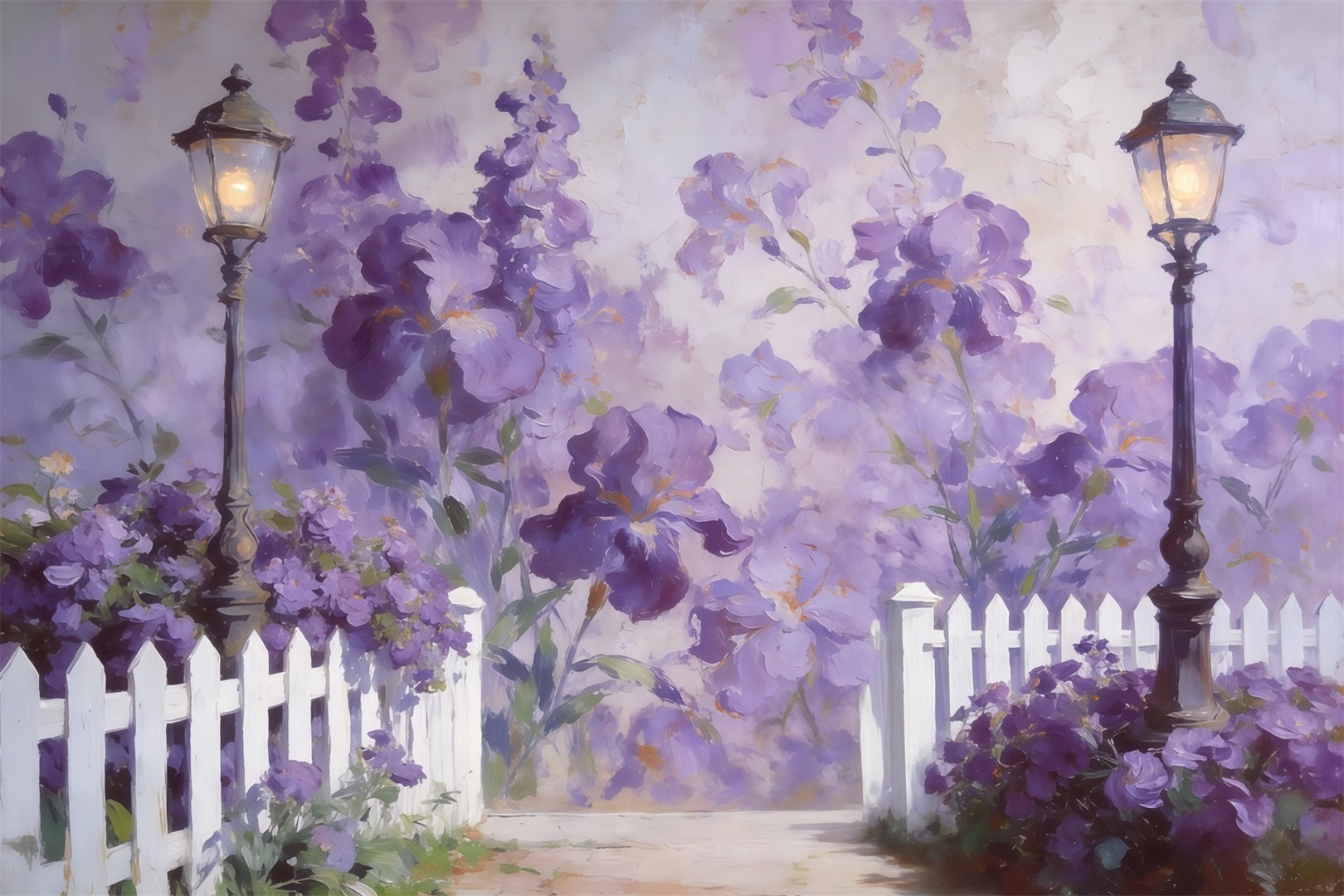 Floral Garden Backdrop Lantern Lavender Blossom Pathway Floral Backdrop Photoshoot CSH61-120