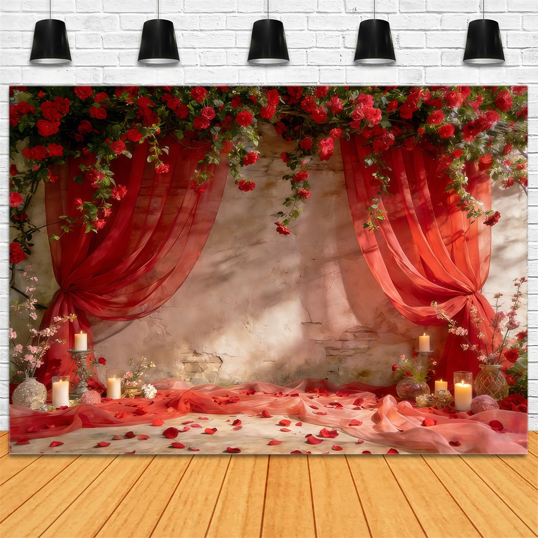 Spring Flowers Backdrop Romantic Red Draped Roses Spring Party Backdrop CSH61-121