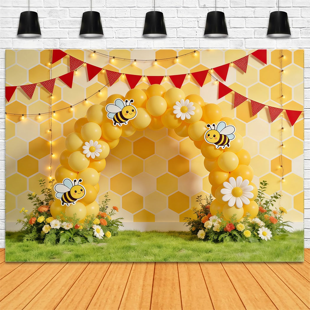 Honey Bee Backdrop Honeycomb Daisy Balloon Arch Photography Backdrops Spring CSH61-122